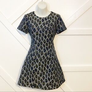 Maggy Frances Leopard Printed Fit & Flare A-Line Skater Mini Short Sleeve Dress
